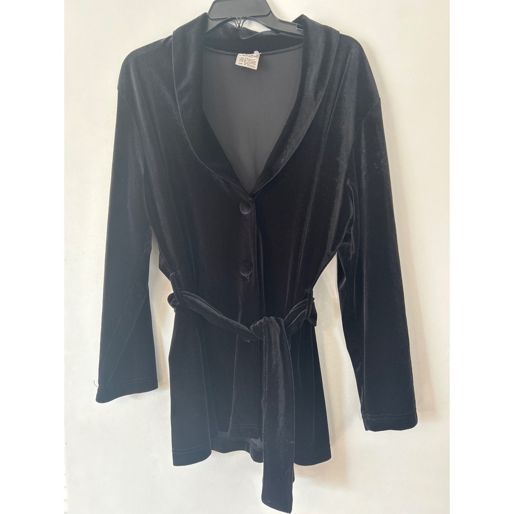 Hilliard & Hanson Black Velvet Shawl Collar‎ Robe Belted Jacket Women Size L
